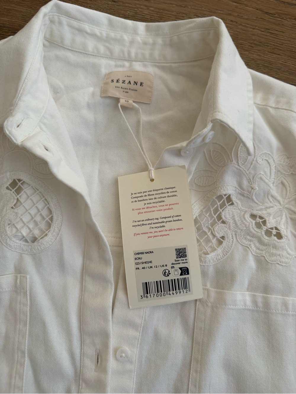 Sezane White Eyelet Button-Down Shirt - Picture 3 of 6